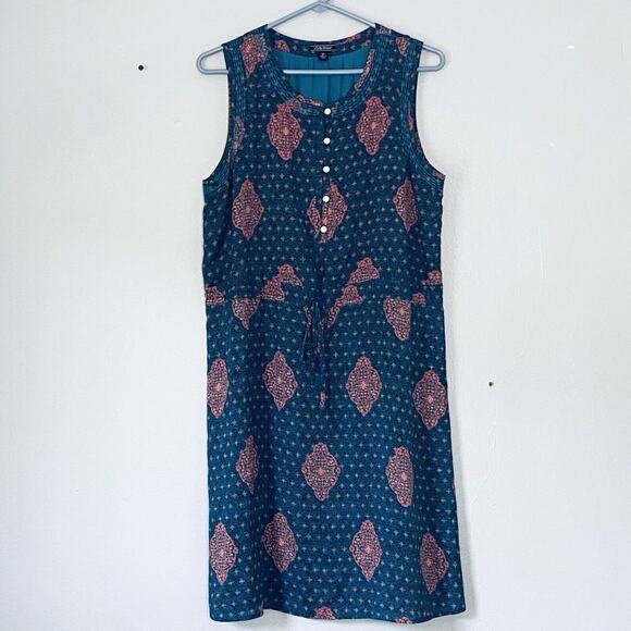 Lucky Brand Dress Size Medium Teal Orange Sleeveless Embroidered Shift Boho - Picture 1 of 7